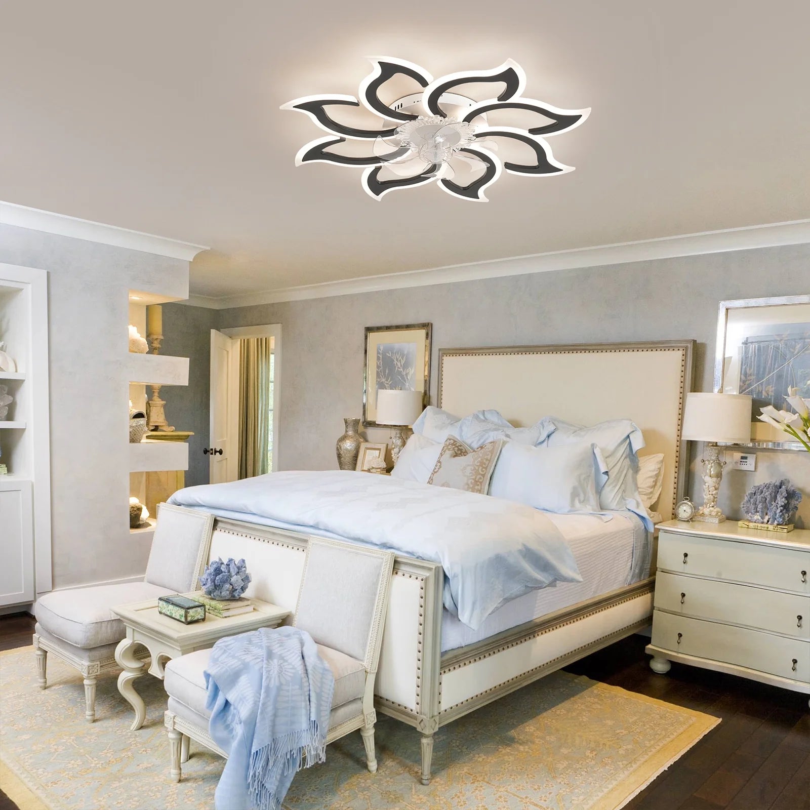 Garwarm Dimmable Ceiling Fan with Light and Remote Control, 27" Small Flush Mounted Ceiling Fan