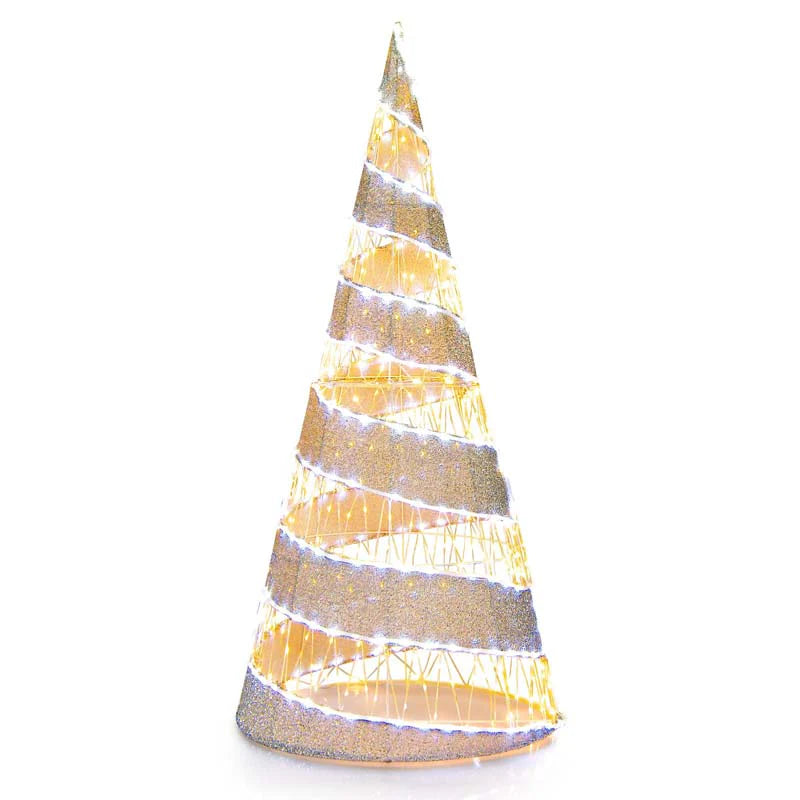 5 FT Pre - lit Christmas Cone Tree, Artificial Spiral Conic Tree with 300 Warm White & 250 Cold White LED Lights, Xmas Holiday Decor for Home Party