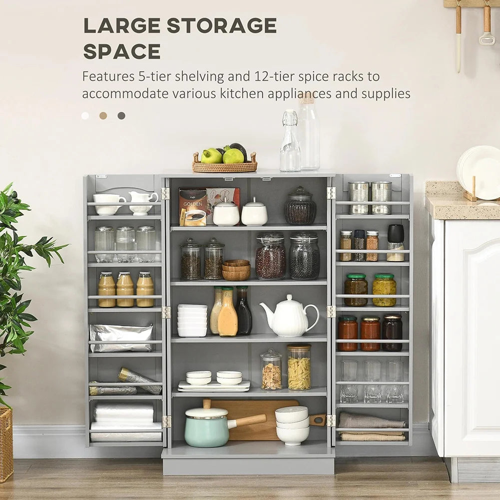 Spaco 17-Tier Kitchen Small Pantry Cabinet with 2 Doors and 6 Adjustable Shelves, Cabinet Pantry, Freestanding 5-Tier Shelving Pantries