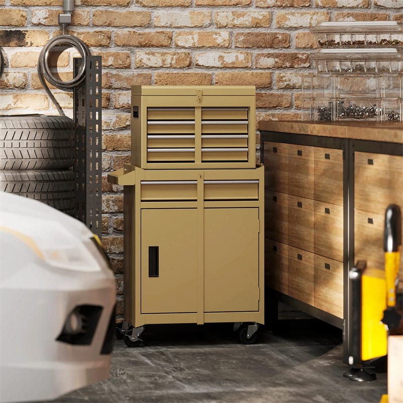 2 - in - 1 Rolling Tool Chest, 5-Drawer Tool Storage Cabinet with Wheels, Adjustable Shelf, Tool Box Organizer for Garage Warehouse Workshop