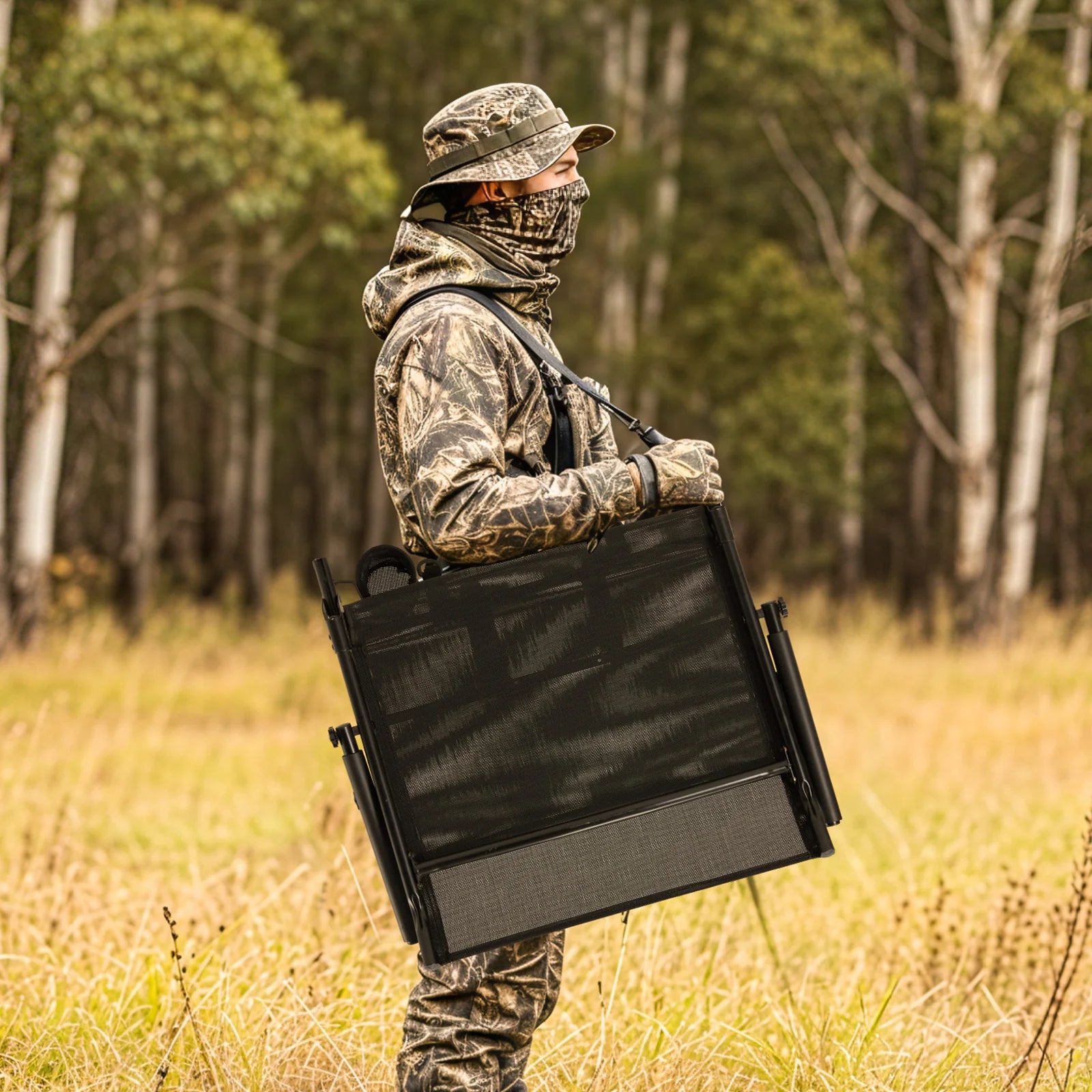 AECOJOY Hunting Swivel Chair, Adjustable Height, Foldable Backrest, Sturdy Frame for Long Hunts