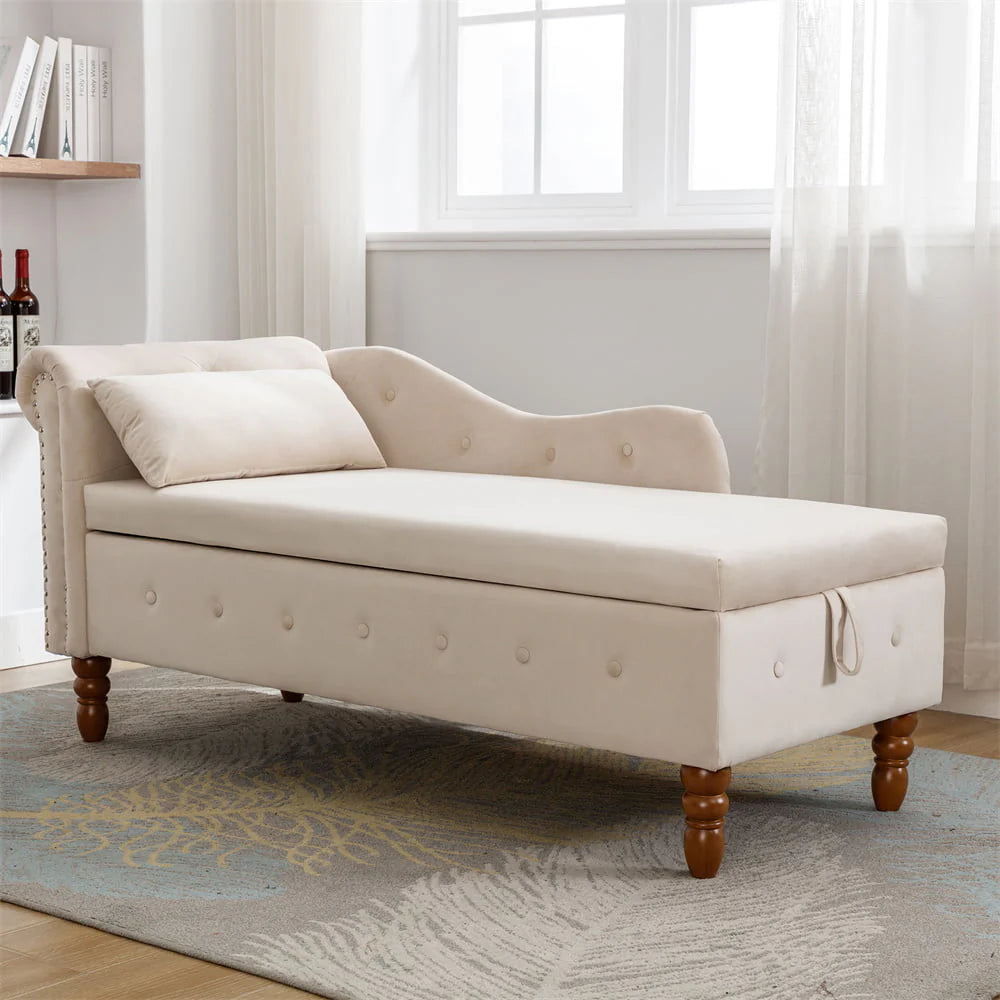 Storage Chaise Lounge, Upholstered Rolled Arm Chase Lounge with Nailhead Trim, Recliner Lounge Chair for Living Room Bedroom