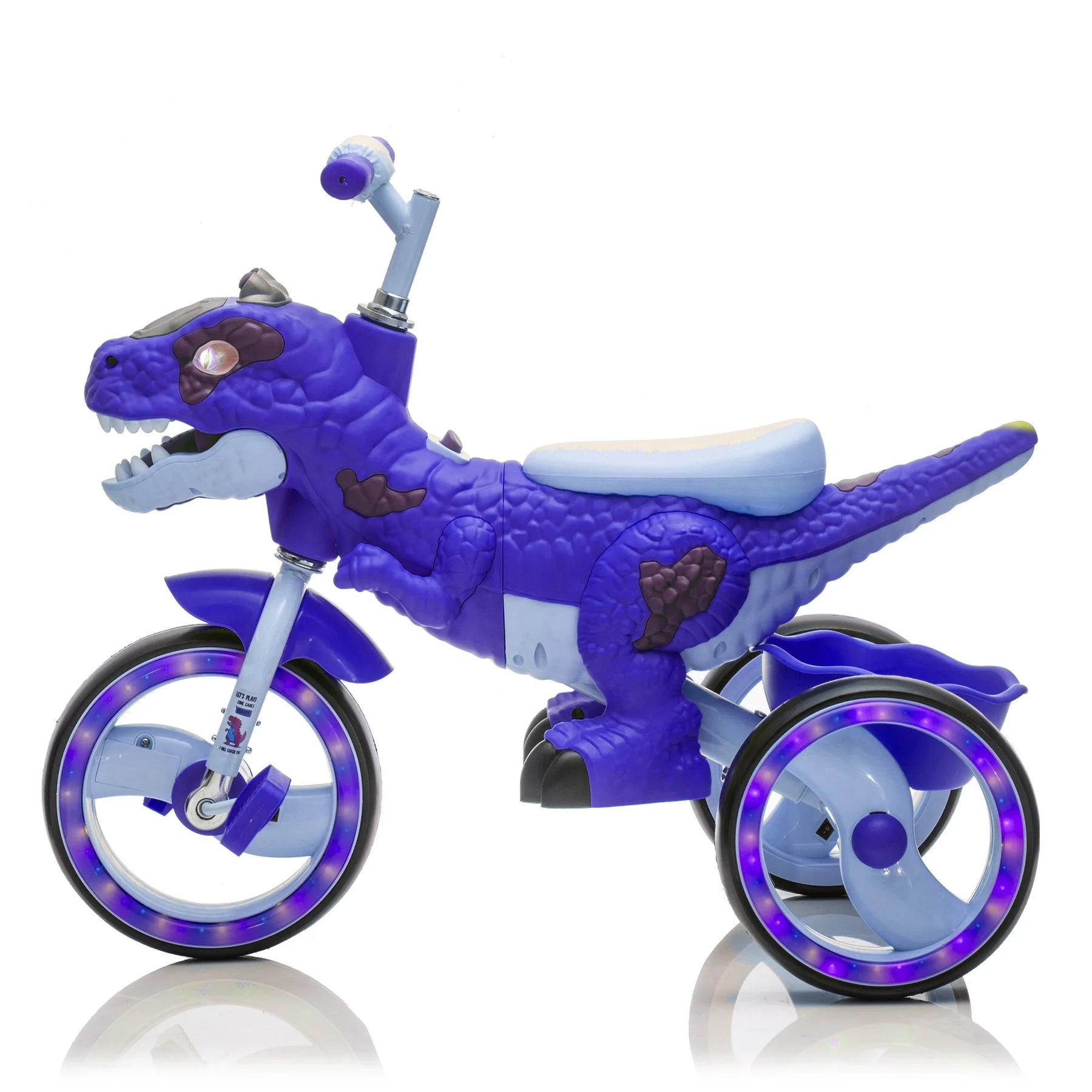 Xuanlur Kids Ride on Dinosaur Tricycle, Toddlers Kid Trike with Wide Flash Wheels, Anti - Slip Pedals, Rear Basket, Music & LED Lights, Toddler Bike