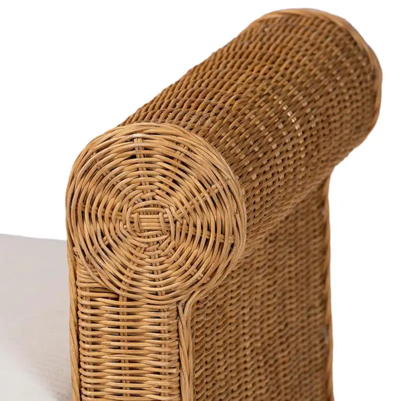 Reiko Handcrafted Natural Rattan Bench with Scalloped Design - Boho Farmhouse Seating for Entryway, Bedroom, or Living Room