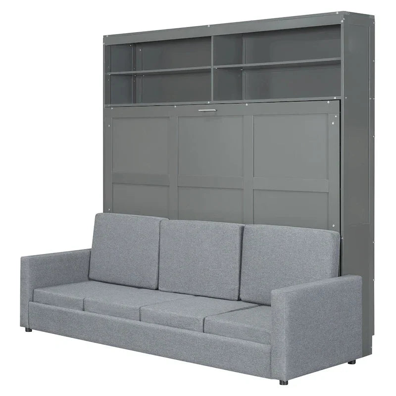 Queen Murphy Bed with Sofa - 2 - in - 1 Design, Storage Solutions & Dual - Piston Mechanism