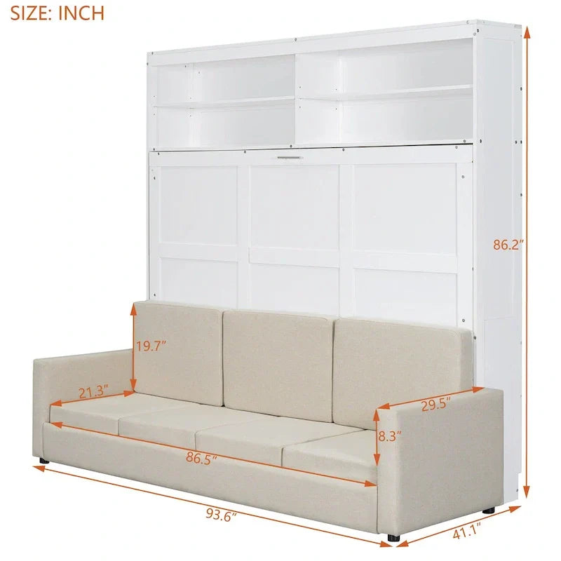 Queen Murphy Bed with Sofa - 2 - in - 1 Design, Storage Solutions & Dual - Piston Mechanism