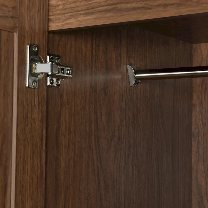 Freestanding 4 - Door Wardrobe Armoire with 2 Drawers and Hanging Rods for Clothes Storage