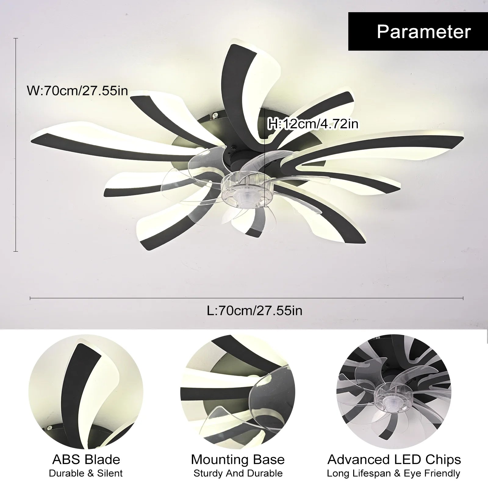 Garwarm Dimmable Ceiling Fan with Light and Remote Control, 27" Small Flush Mounted Ceiling Fan