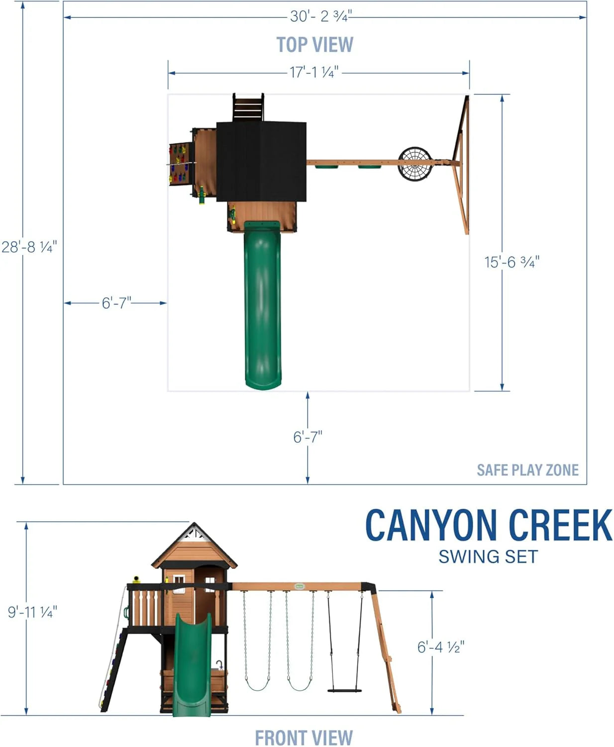 Backyard Discovery Canyon Creek Cedar Wood Swing Set with Wave Slide, Clubhouse, Play Kitchen, Picnic Area, Swings and Rock Wall