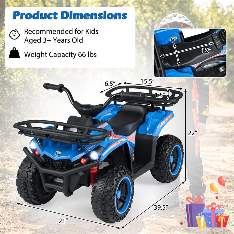24V Kids ATV Ride On Quad, Electric 4 Wheeler Toy with 5Mph Max Speed, LED Headlights, Music, Front & Rear Storage for Boys Girls