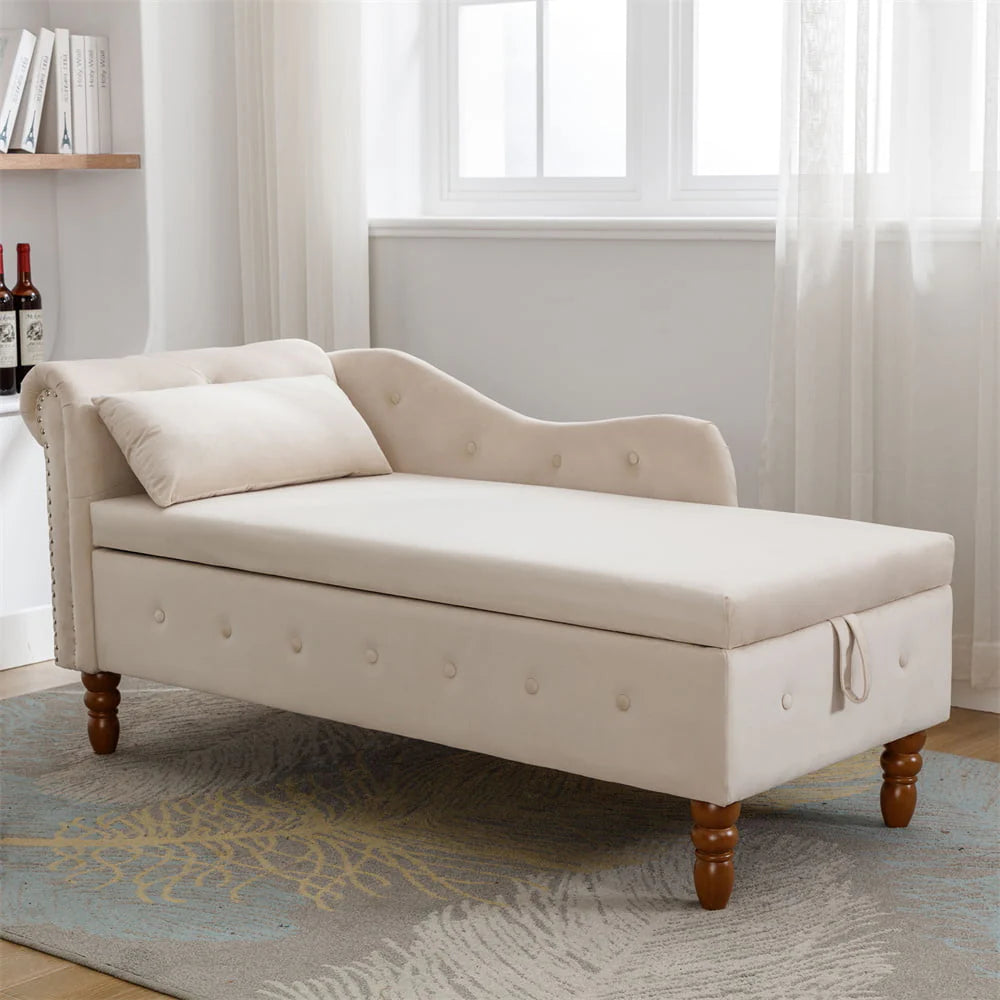 Storage Chaise Lounge, Upholstered Rolled Arm Chase Lounge with Nailhead Trim, Recliner Lounge Chair for Living Room Bedroom