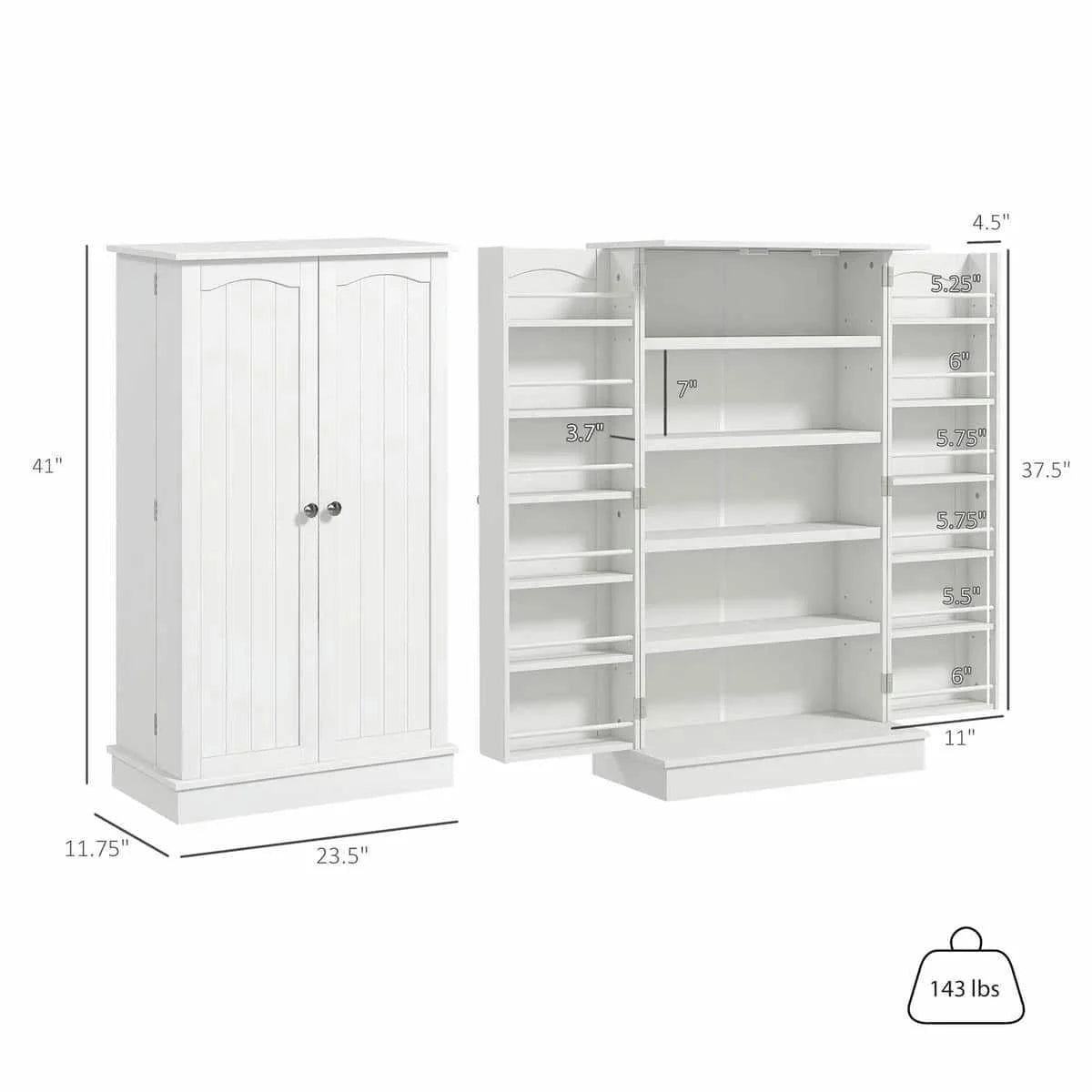 Spaco 17-Tier Kitchen Small Pantry Cabinet with 2 Doors and 6 Adjustable Shelves, Cabinet Pantry, Freestanding 5-Tier Shelving Pantries