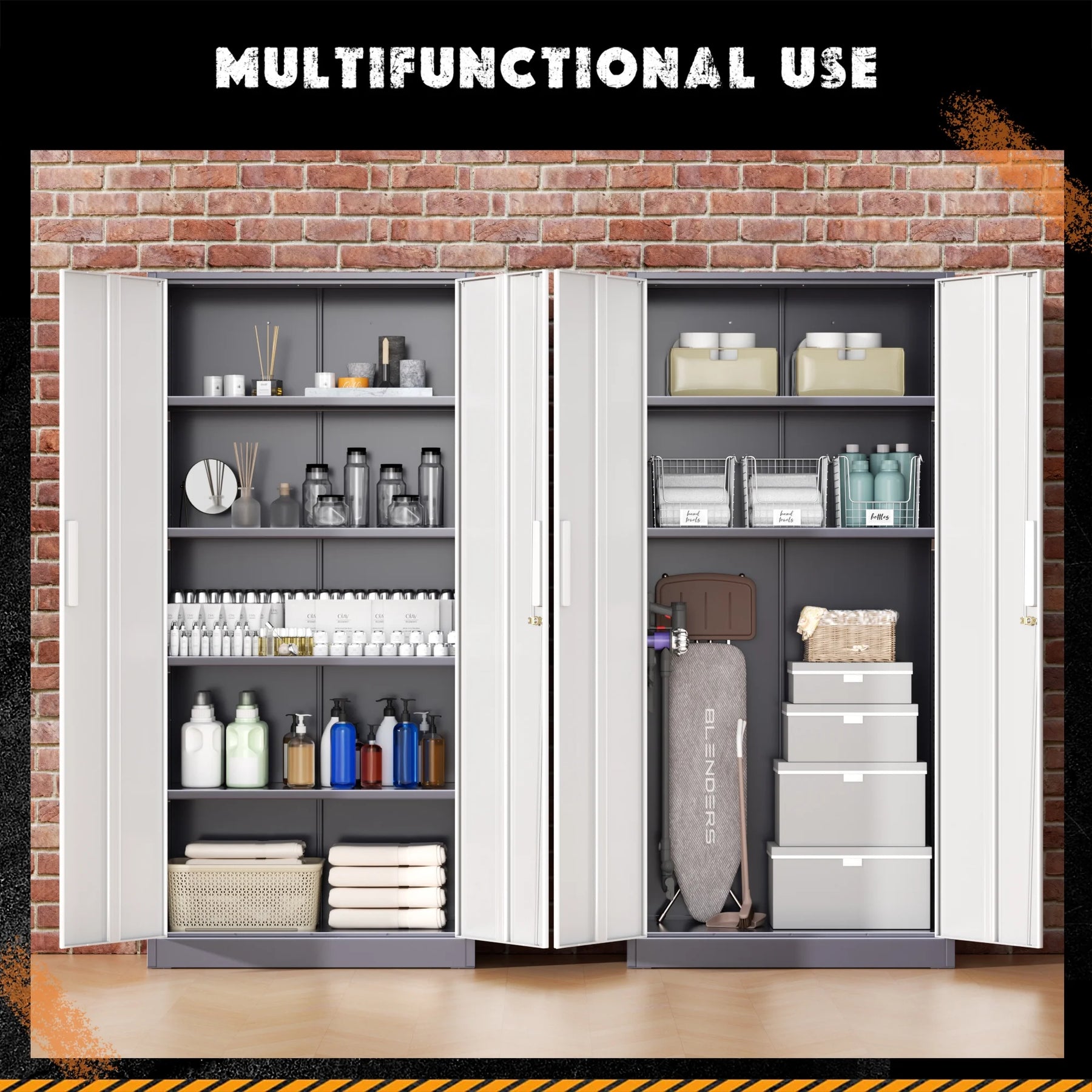 SOLAURA 71" Metal Garage Storage Cabinet with Locking Doors and Adjustable Shelves for Home, Office(Black)