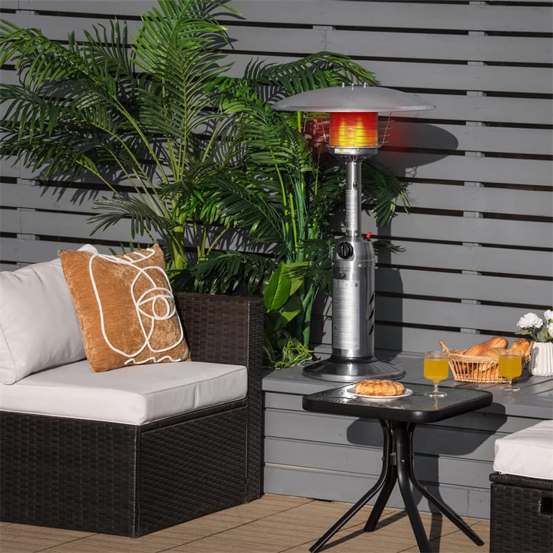 11,000 BTU Tabletop Propane Patio Heater, Portable Stainless Steel Outdoor Heater with Adjustable Flame & Tip - Over Protection
