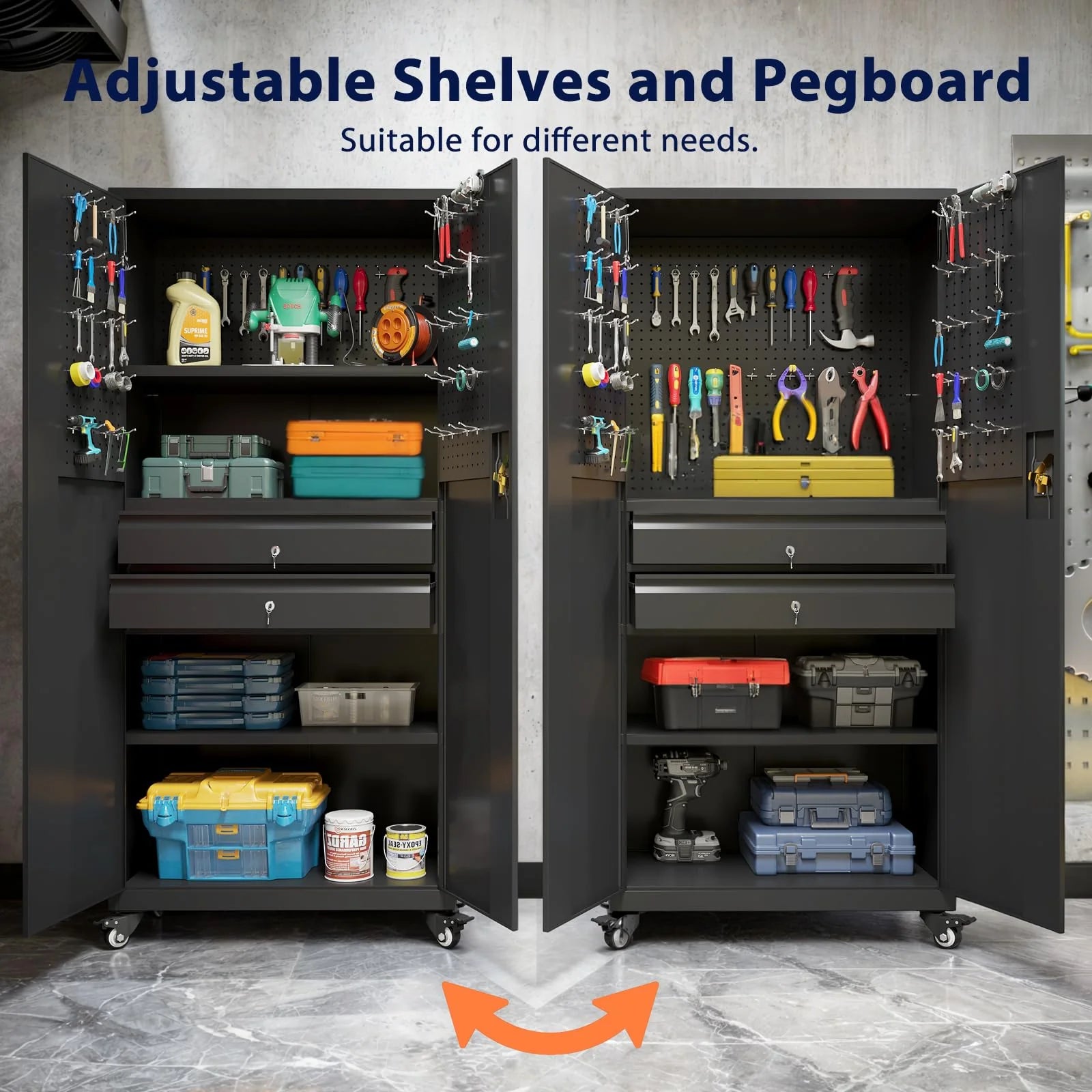 AECOJOY 71" Metal Garage Storage Cabinet with Drawers and Wheel