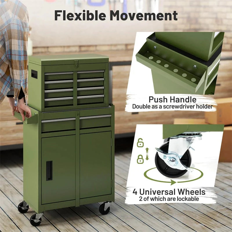 2 - in - 1 Rolling Tool Chest, 5-Drawer Tool Storage Cabinet with Wheels, Adjustable Shelf, Tool Box Organizer for Garage Warehouse Workshop