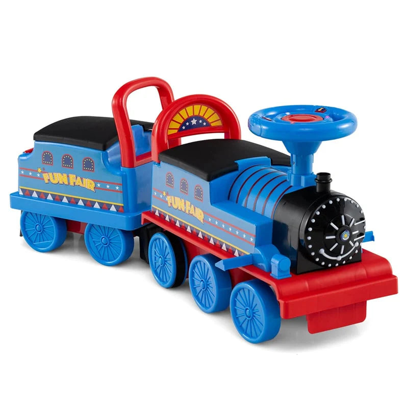6V 2 - Seater Ride On Train with Detachable Carriage, Under - Seat Storage, Whistle & Flashing LED Lights, Trackless Electric Ride On Toy for Kids
