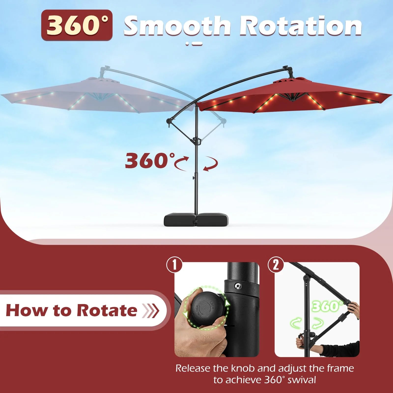 Tangkula 10ft Solar Patio Umbrella with Base Included