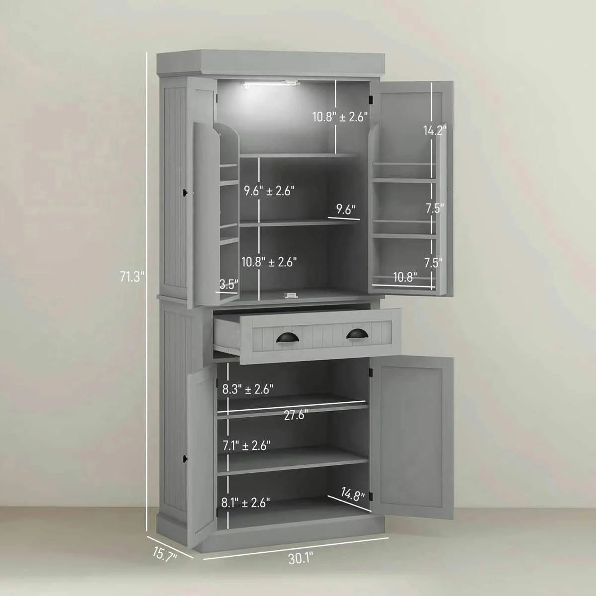 Spaco 17-Tier Kitchen Small Pantry Cabinet with 2 Doors and 6 Adjustable Shelves, Cabinet Pantry, Freestanding 5-Tier Shelving Pantries