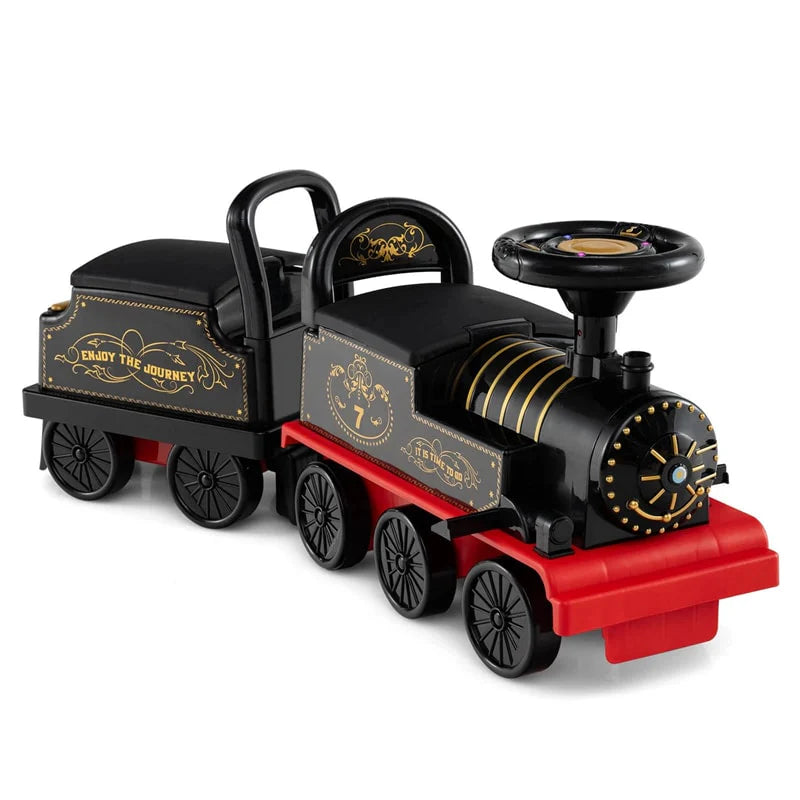 6V 2 - Seater Ride On Train with Detachable Carriage, Under - Seat Storage, Whistle & Flashing LED Lights, Trackless Electric Ride On Toy for Kids