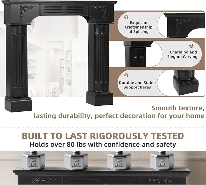 EPICOZY 43.3" Fireplace Mantel, Freestanding Fireplace Surround with Leg for Electric Fireplaces, MDF Mantel Surround with Shelf