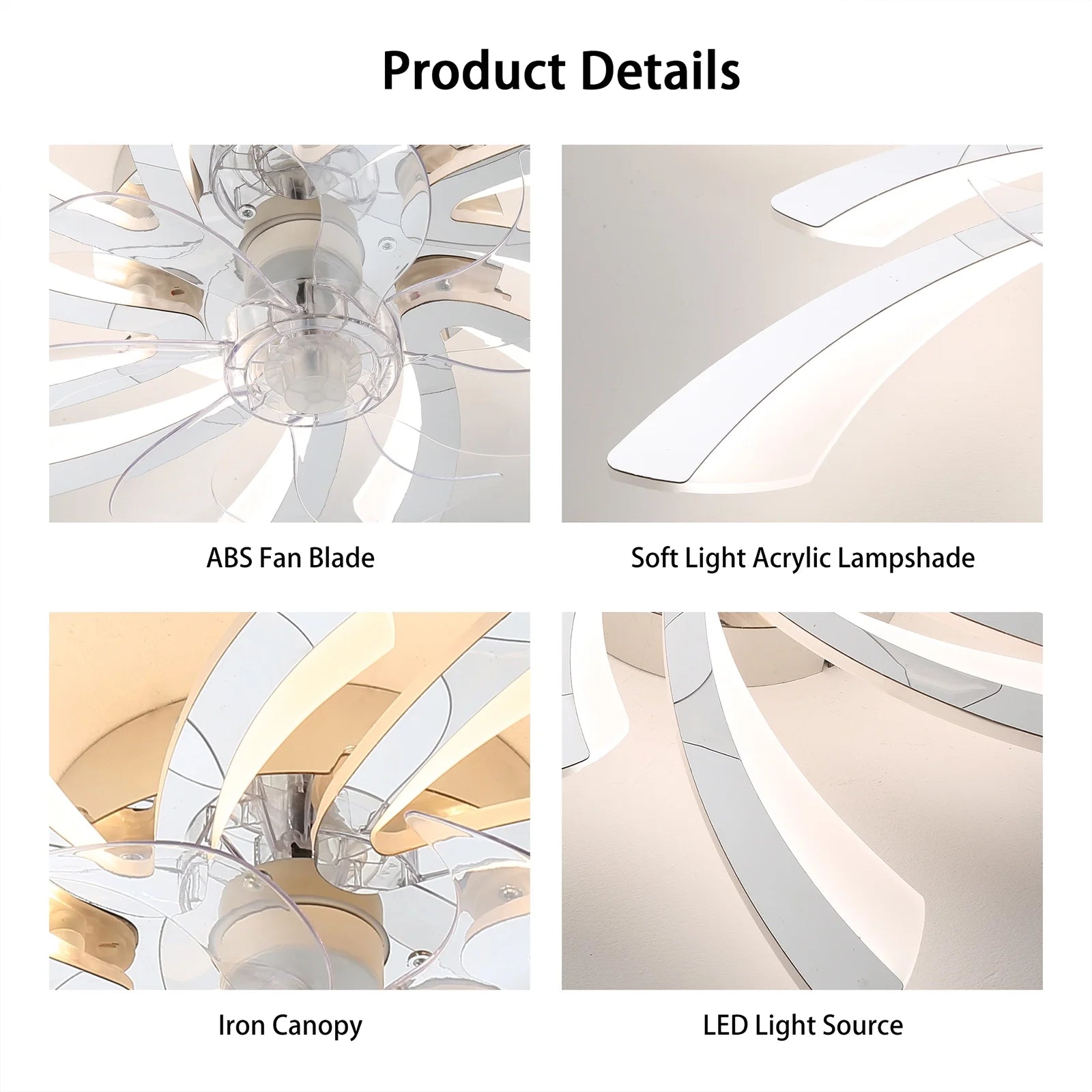 Garwarm Dimmable Ceiling Fan with Light and Remote Control, 27" Small Flush Mounted Ceiling Fan