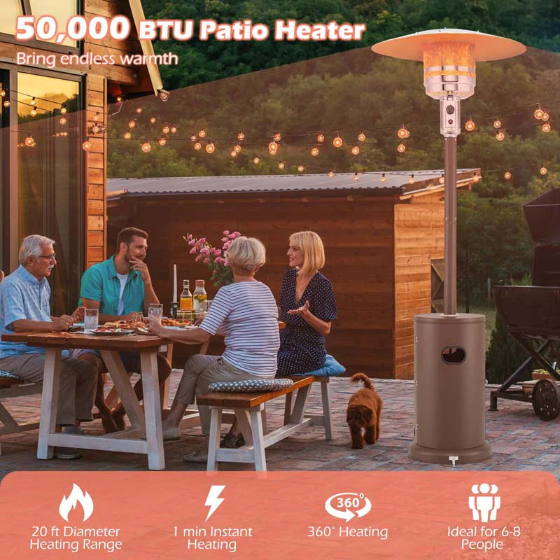 50,000 BTU Propane Outdoor Heater, Round Patio Heater with Stainless Steel Burner, Tip - Over, Flame - Out Protection, Wheels, CSA Certificated
