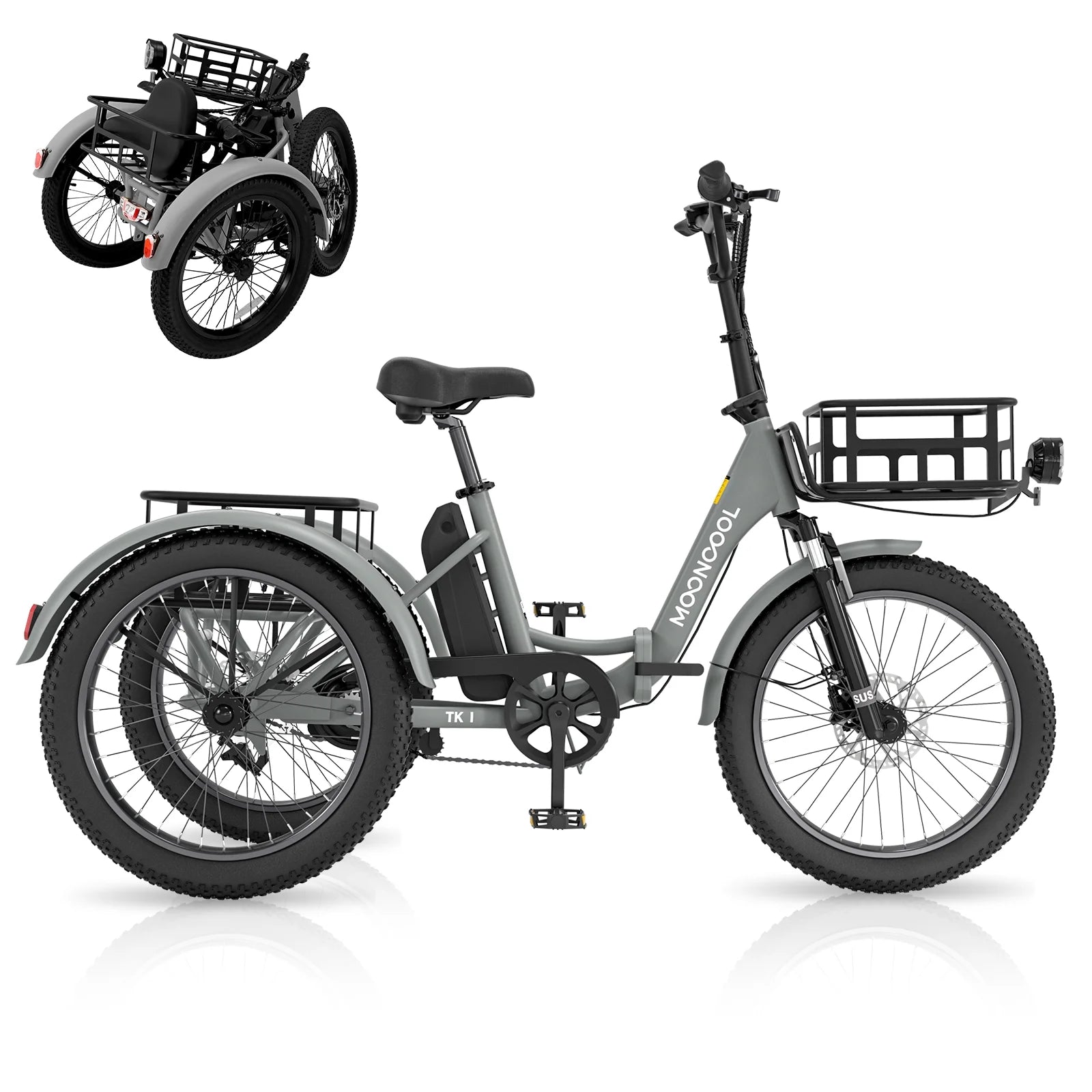 ABORON 3.0 Fat Tire Electric Trike for Senior Foldable E - Bike, 500W Motorized Tricycle Adult 20" Folding 3 Wheel Electric Commute Bike Trike W/48V