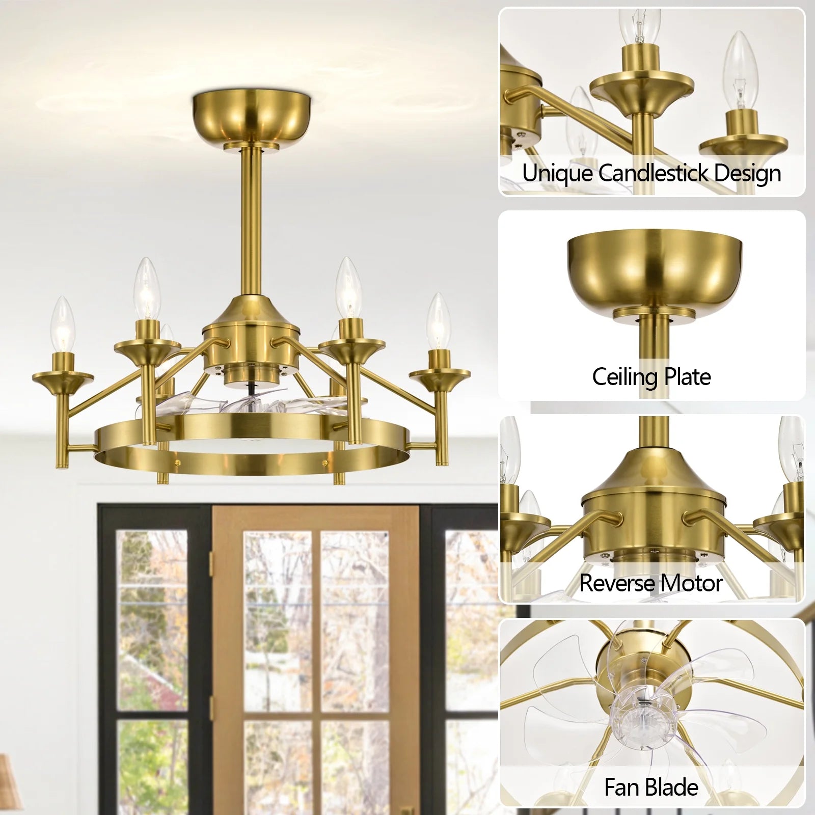 Maxax Candlestick Ceiling Fan with Light, 21" White Vintage Ceiling Fan with Remote Control, 6 Speeds Reversible Timing Ceiling Fan