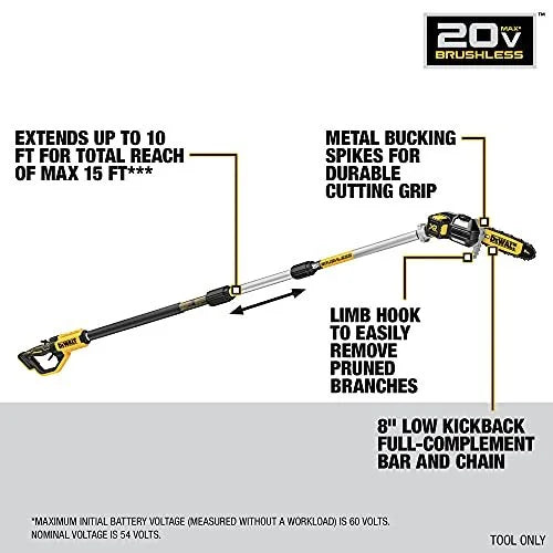 DEWALT 20V MAX XR Brushless Cordless Pole Saw Tool Only - Battery & Charger Not Included DCPS620B