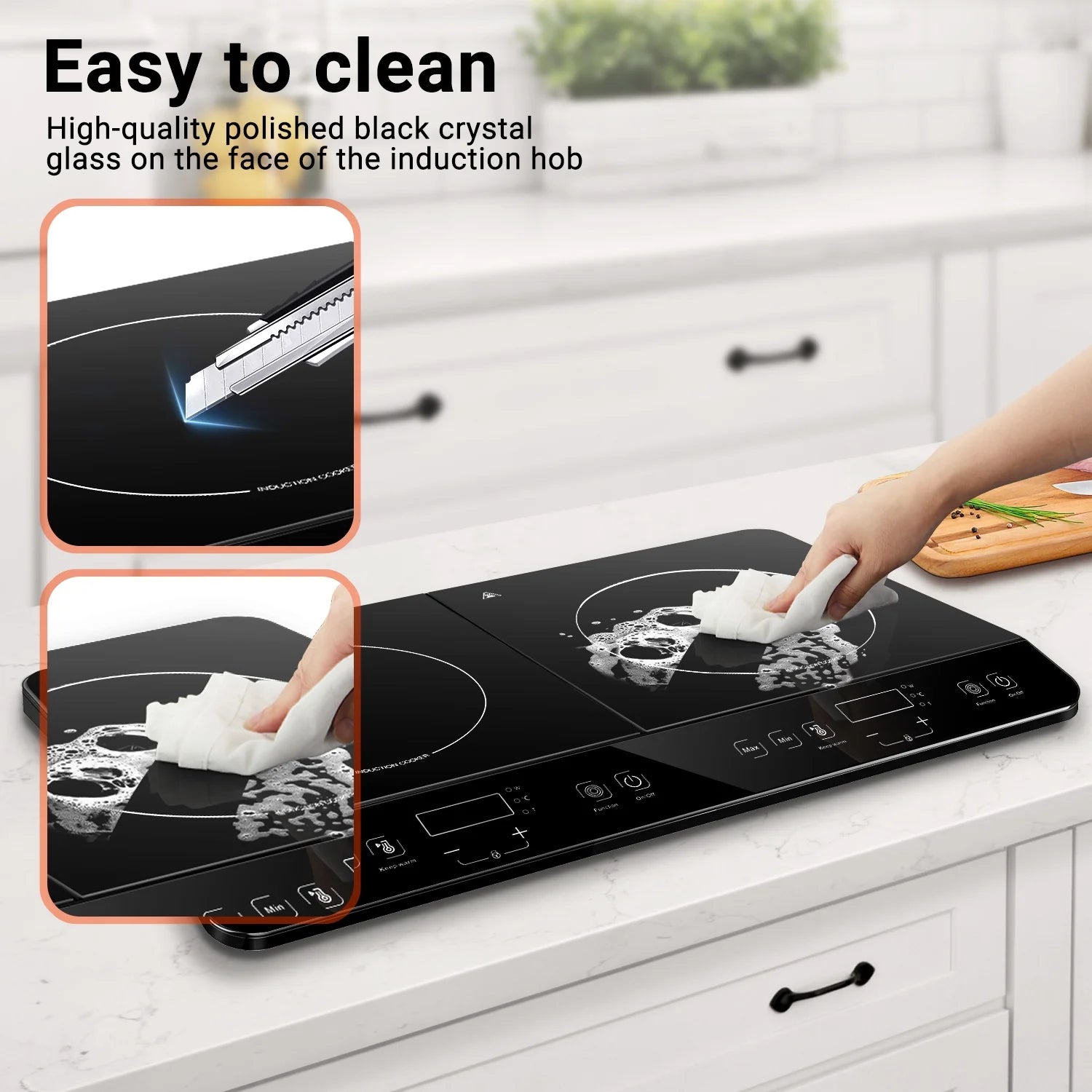 Aobosi Double Induction Cooktop with 2 Burners, 1800W Electric Stove Cooktop with Sensor Touch, 10 Temperature 9 Power Settings