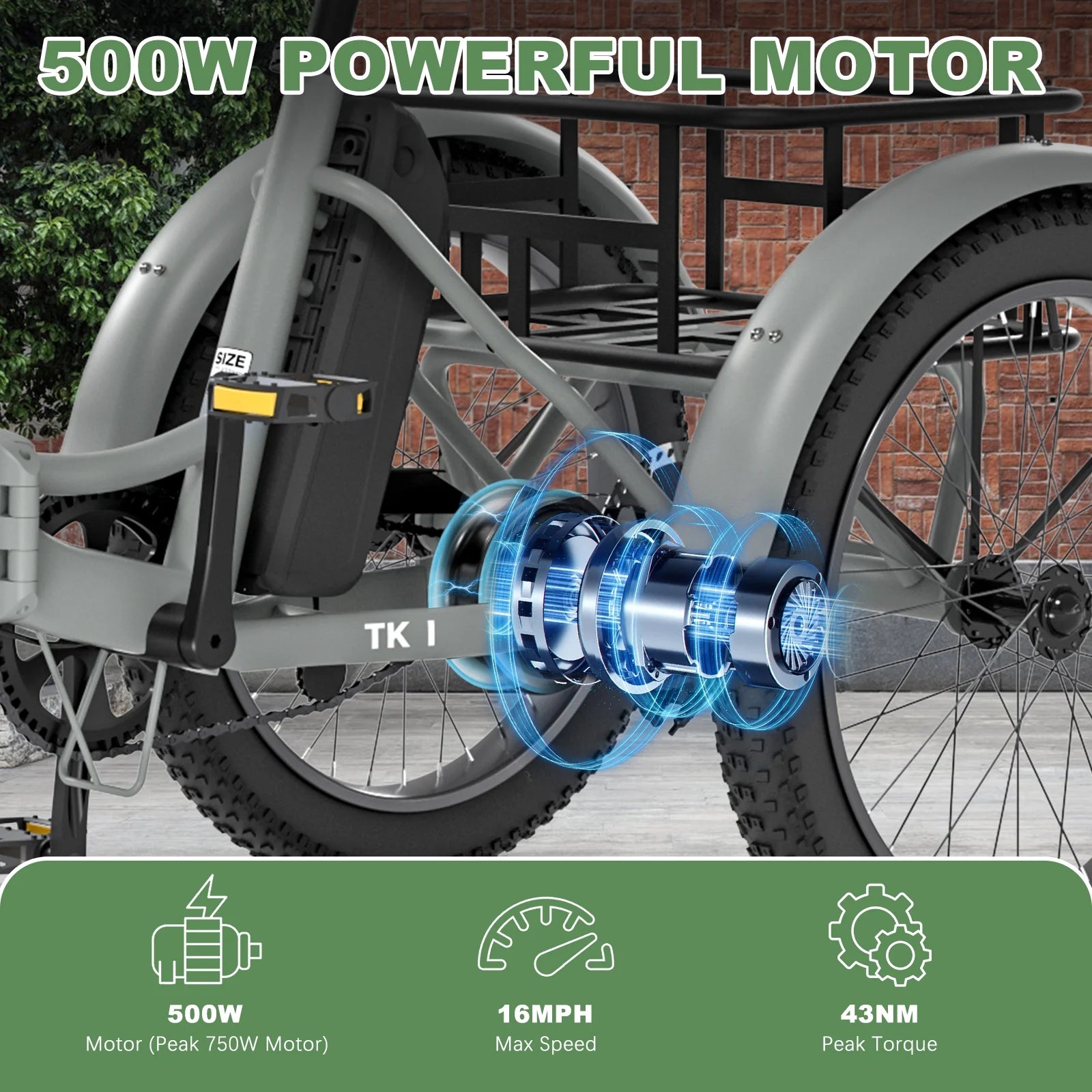 ABORON 3.0 Fat Tire Electric Trike for Senior Foldable E - Bike, 500W Motorized Tricycle Adult 20" Folding 3 Wheel Electric Commute Bike Trike W/48V