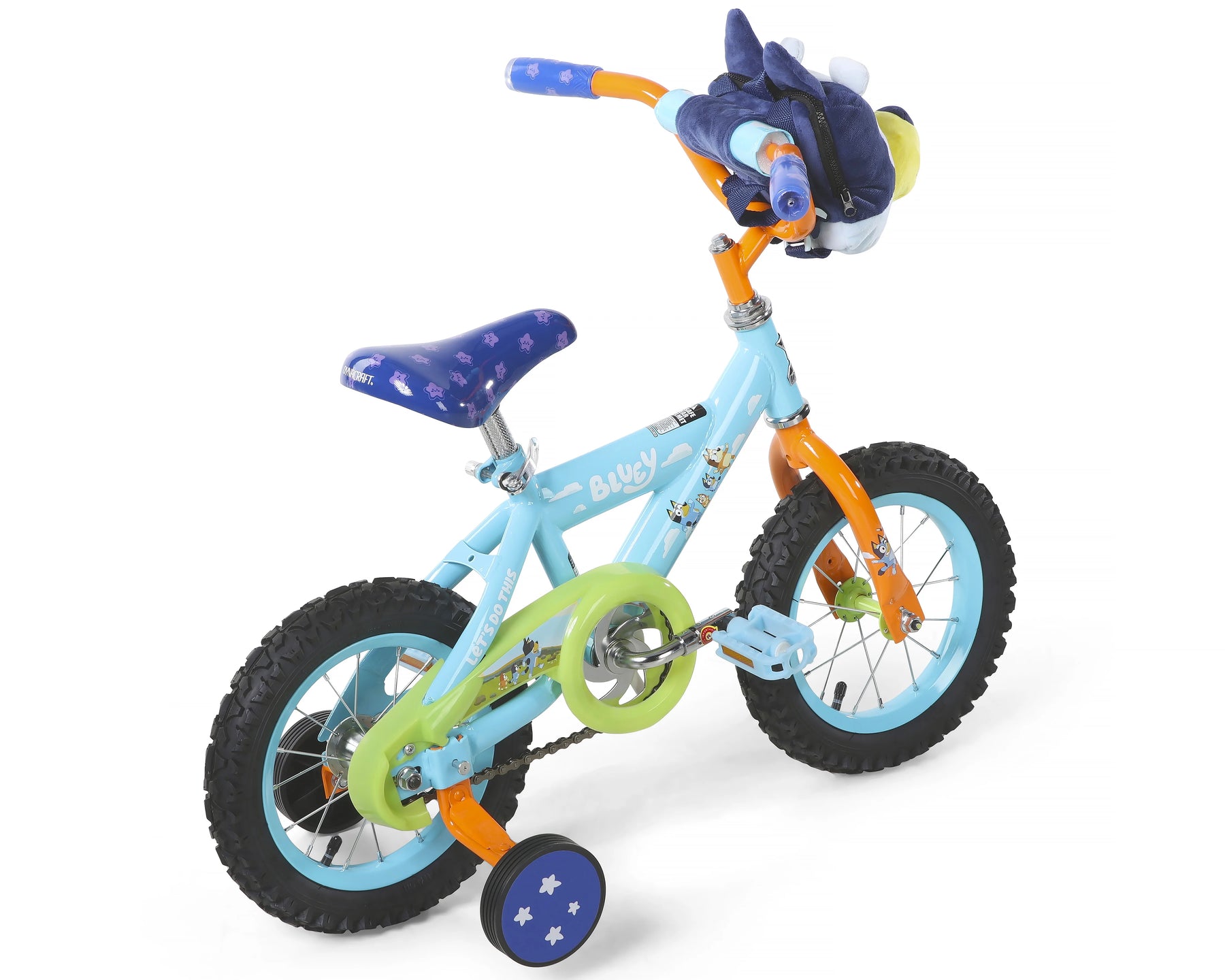 Bluey 12 - Inch Kids BMX Bike with Training Wheels, Plush Bag, Steel Frame, Coaster Brake, Ages 3 - 5