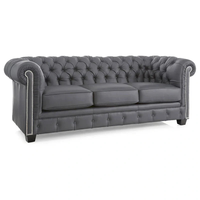 Hancock Tufted Top Grain Italian Leather Chesterfield Sofa - Dimensions: 31" H x 86" W x 40" D