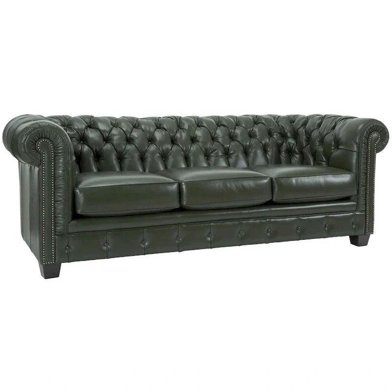 Hancock Tufted Top Grain Italian Leather Chesterfield Sofa - Dimensions: 31" H x 86" W x 40" D