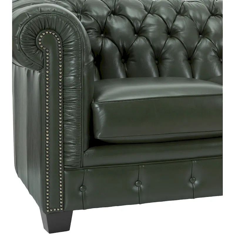 Hancock Tufted Top Grain Italian Leather Chesterfield Sofa - Dimensions: 31" H x 86" W x 40" D