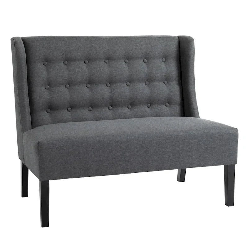 HOMCOM Armless Double Sofa Loveseat - Tufted Linen Upholstery Couch with Wooden Legs for Living Room - 28.75 x 43.25 x 36.5 inches