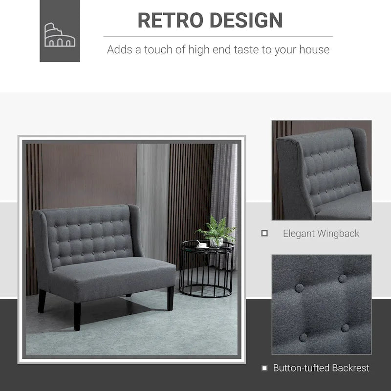 HOMCOM Armless Double Sofa Loveseat - Tufted Linen Upholstery Couch with Wooden Legs for Living Room - 28.75 x 43.25 x 36.5 inches