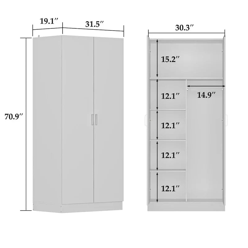 5-Shelf Wardrobe Cabinet with Double Doors, Home Storage Organizer