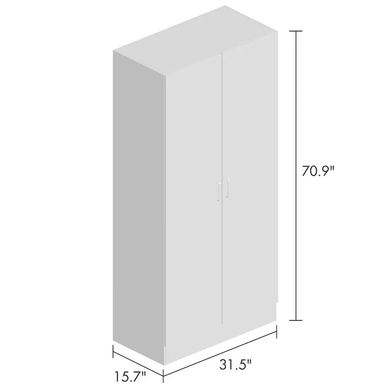 Freestanding 2 - Door Bedroom Armoire with Hanging Rod