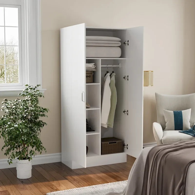 Freestanding 2 - Door Bedroom Armoire with Hanging Rod