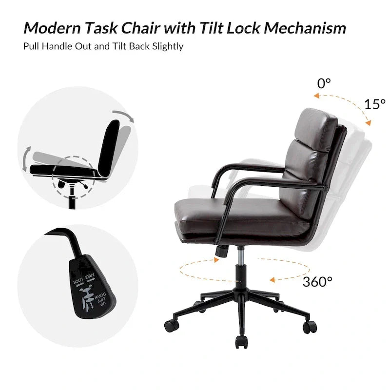 Joseph Contemporary Faux Leather Task Chair with Tilt Lock and Center Tilt by HULALA HOME