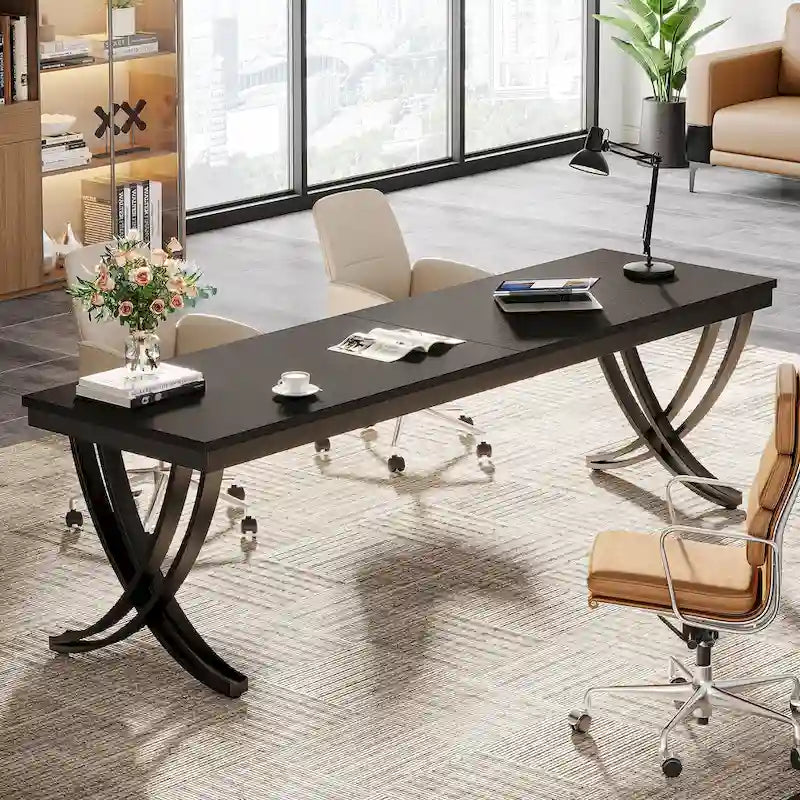 78.74 - Inch Extra Long Double Computer Desk with Stylish Metal Legs for Home Office