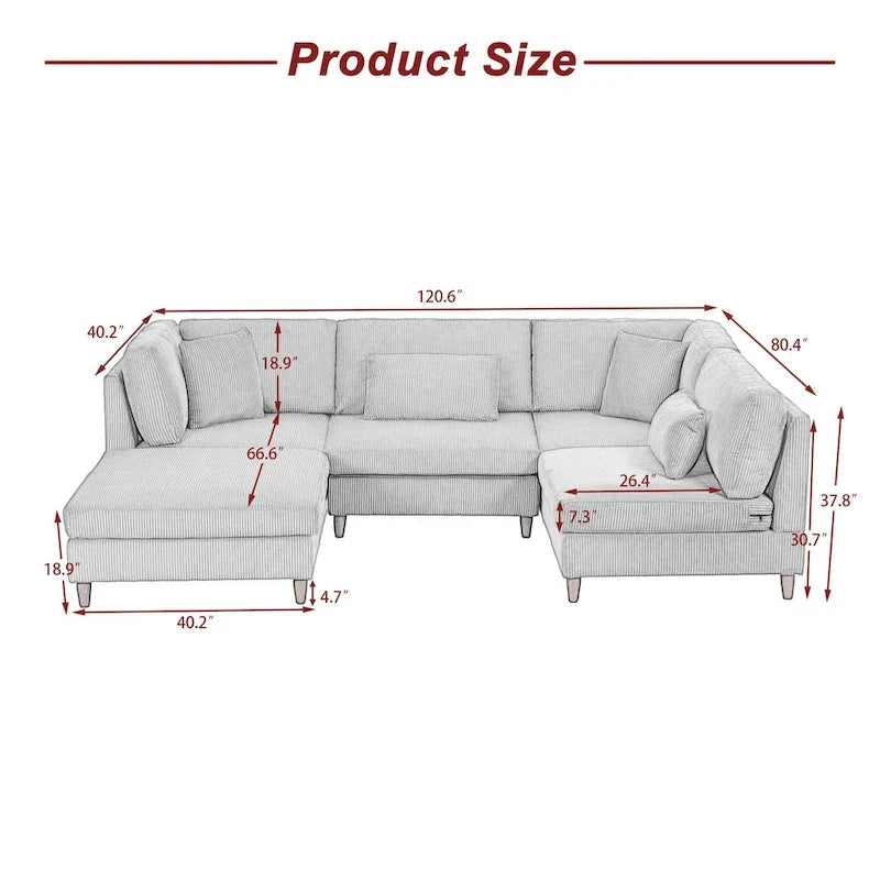5-Piece Corduroy Modular Sectional Sofa with Ottoman