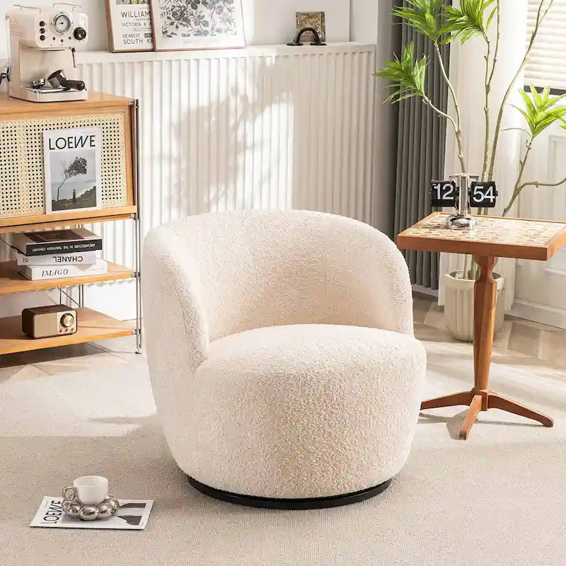 Modern Swivel Barrel Chair with 360 - Degree Rotation - Single Fabric Accent Chair