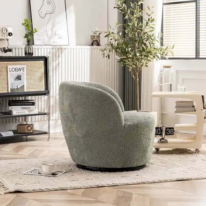 Modern Swivel Barrel Chair with 360 - Degree Rotation - Single Fabric Accent Chair