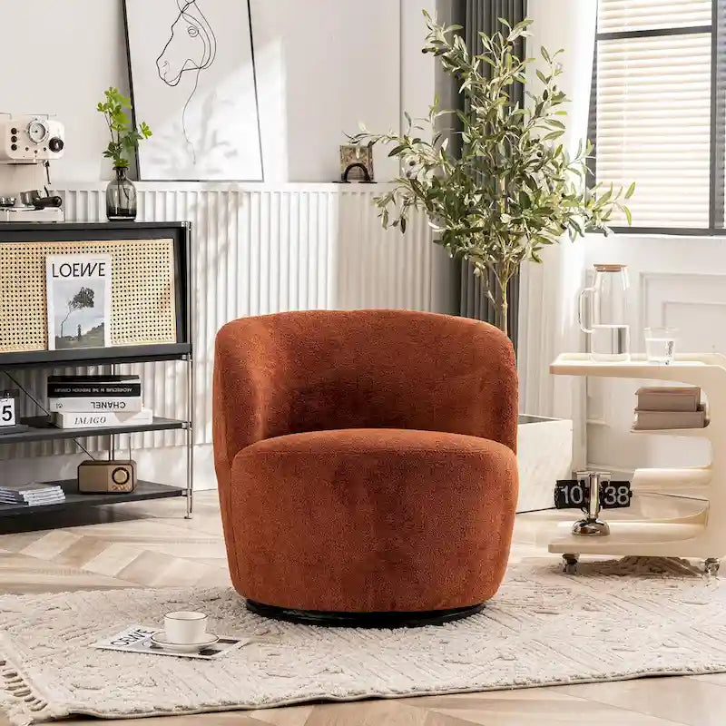 Modern Swivel Barrel Chair with 360 - Degree Rotation - Single Fabric Accent Chair