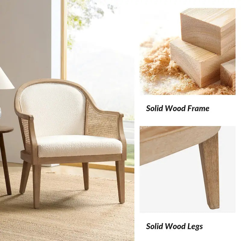 Danilo Solid Wood Armchair with Rattan Design and Sturdy Legs by HULALA HOME