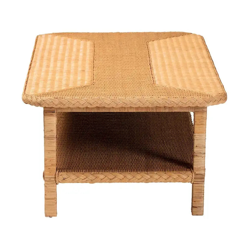 Minahasa Bohemian Braided Rattan Coffee Table in Light Honey
