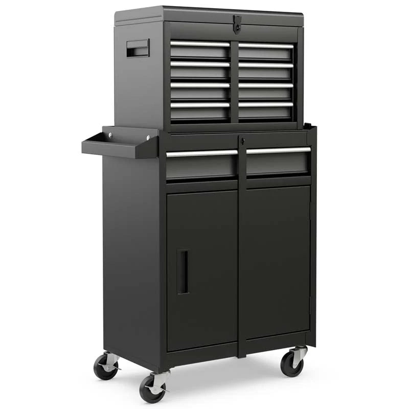 2 - in - 1 Rolling Tool Chest, 5-Drawer Tool Storage Cabinet with Wheels, Adjustable Shelf, Tool Box Organizer for Garage Warehouse Workshop